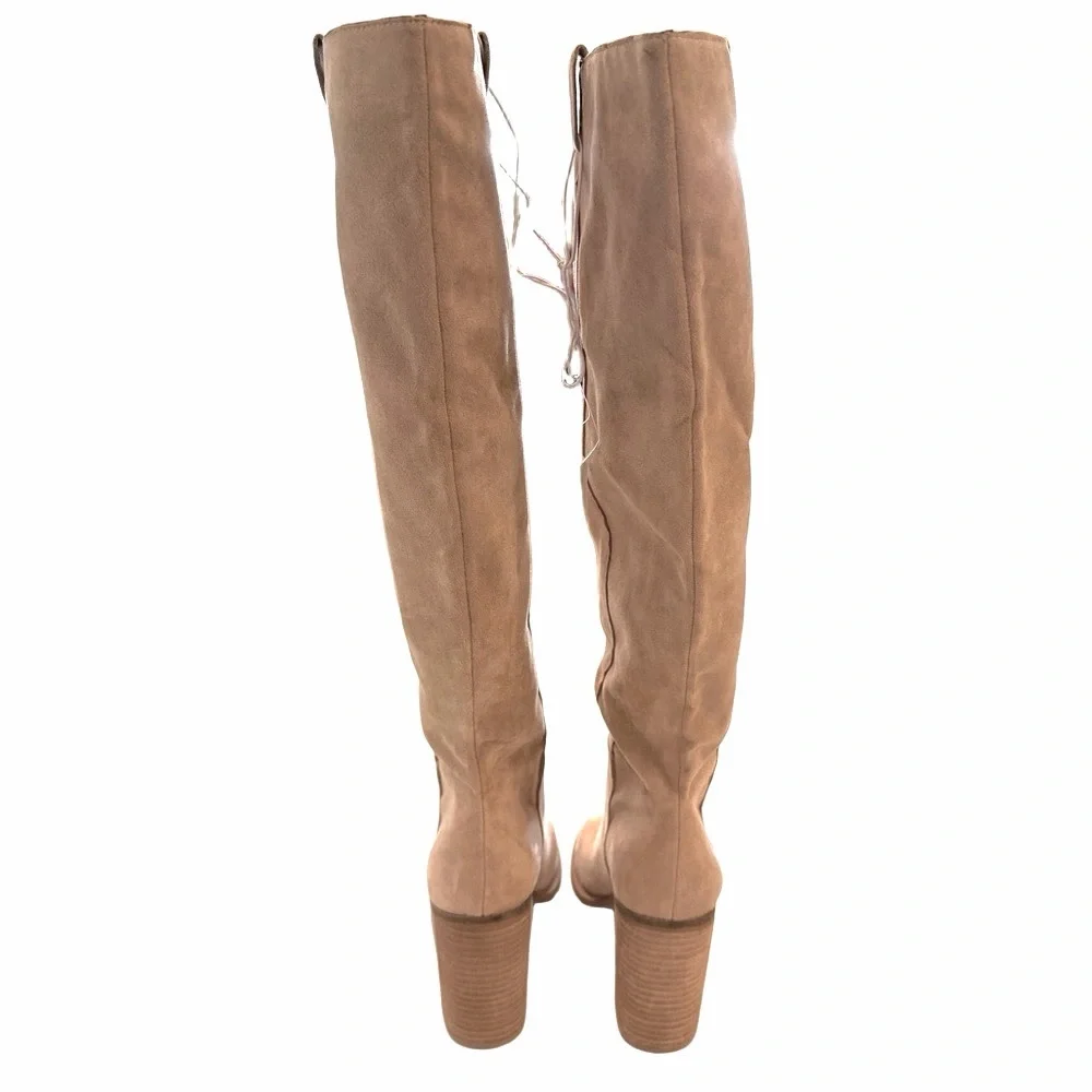 Altar’d State Angel Vegan Sand Taupe Size 8.5 Boots Knee High Stacked Heels NEW